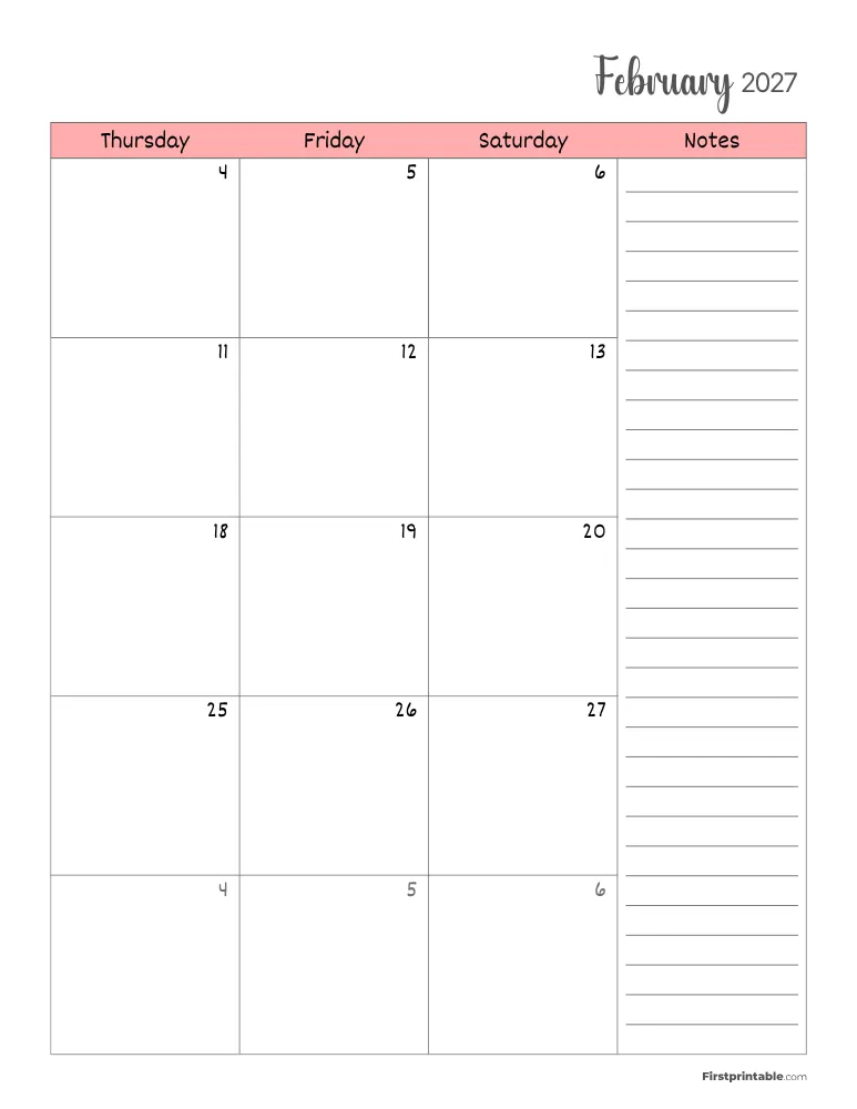 February 2027 Calendar Page 02