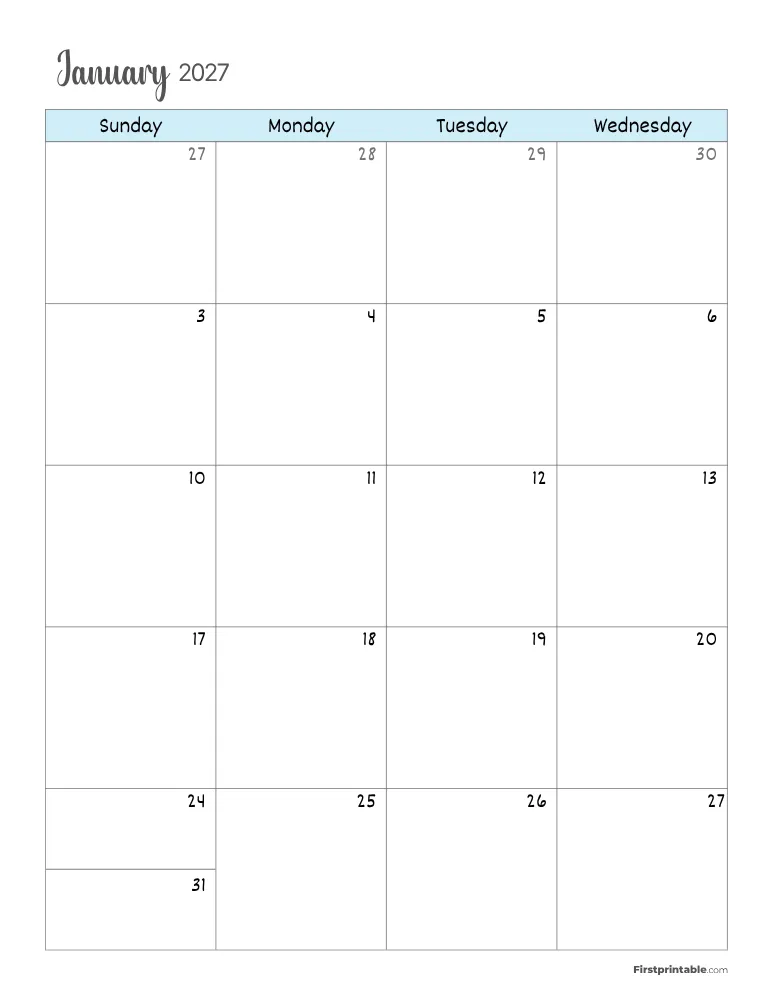 January 2027 Calendar Page 01