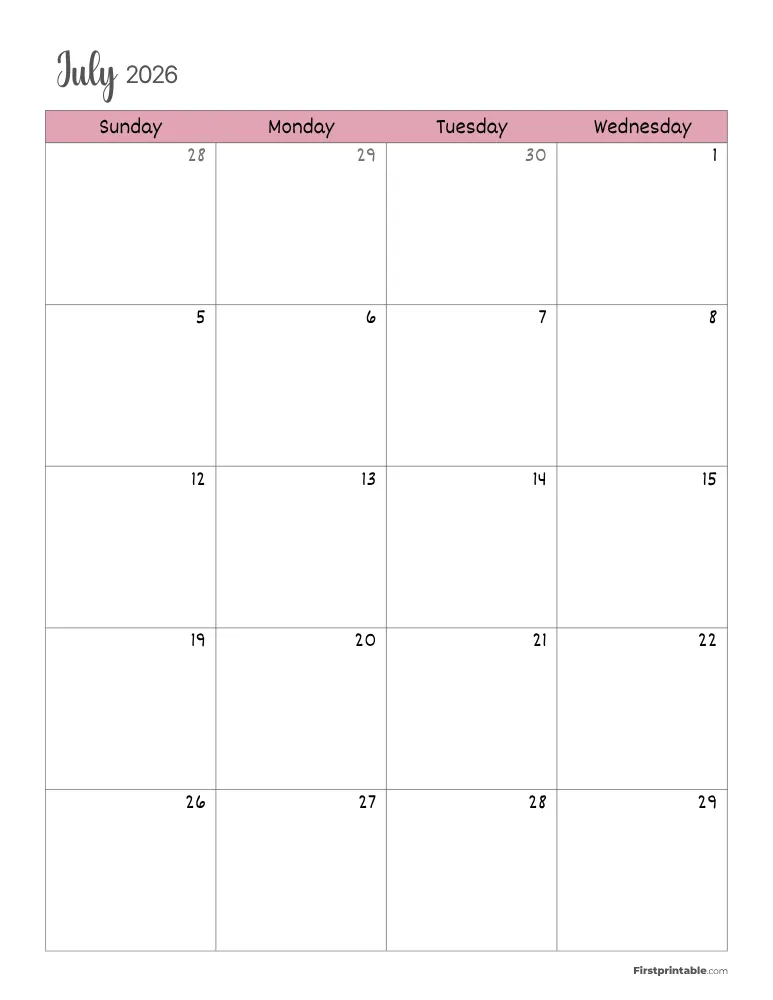 July 2026 Calendar Page 01