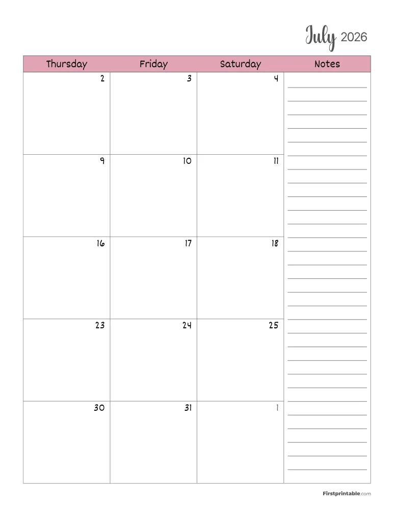 July 2026 Calendar Page 02