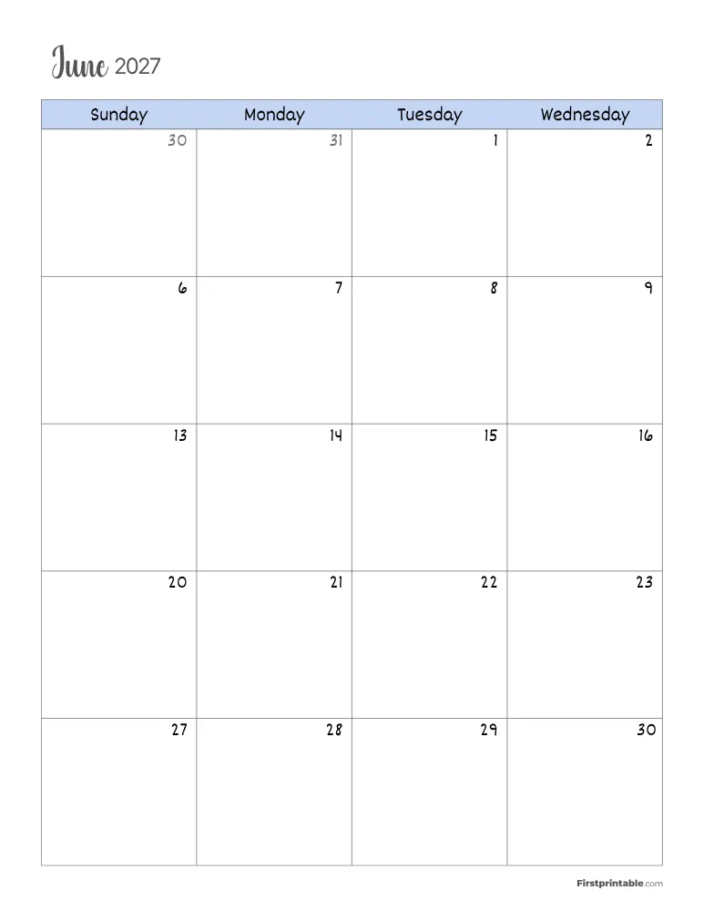 June 2027 Calendar Page 01