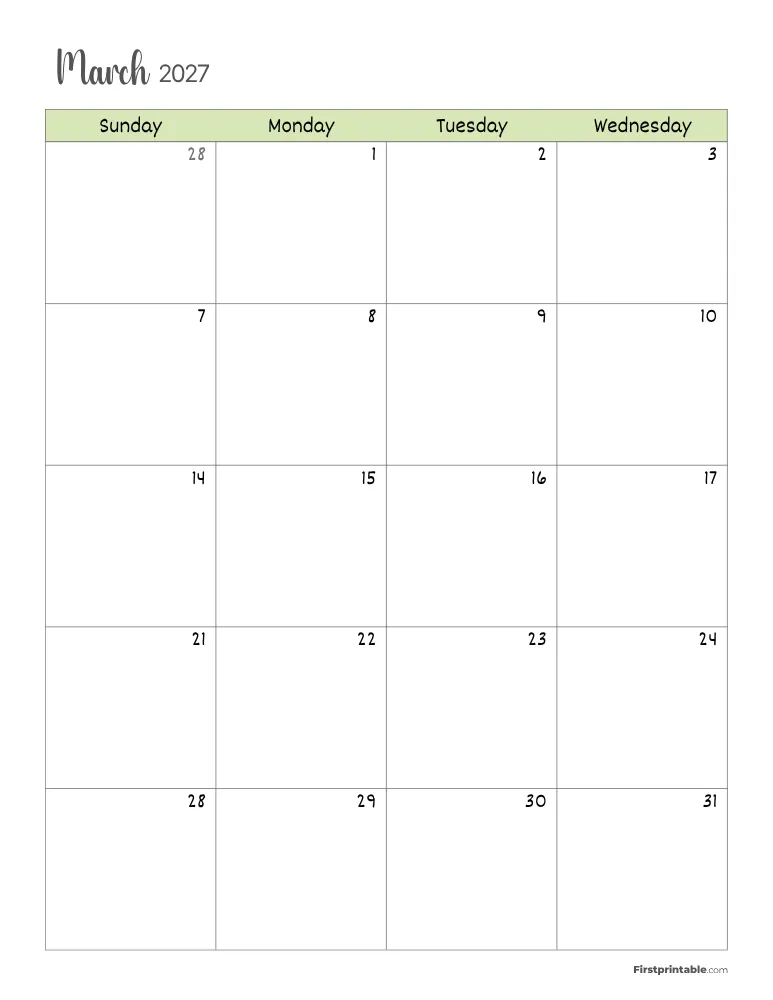 March 2027 Calendar Page 01