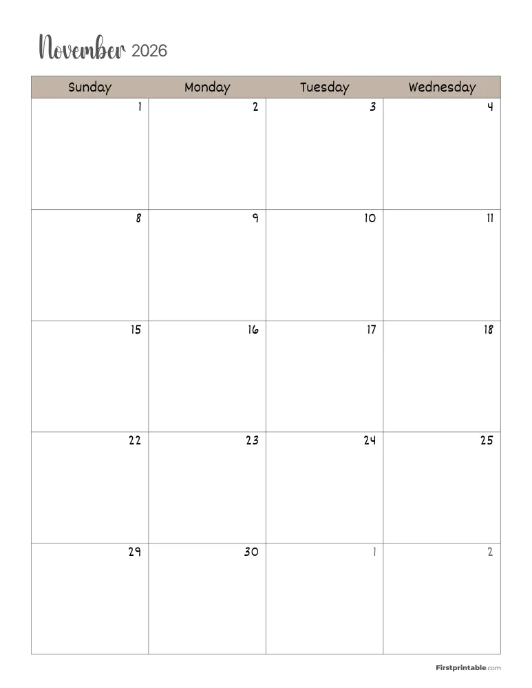 November 2026 Calendar Page 01