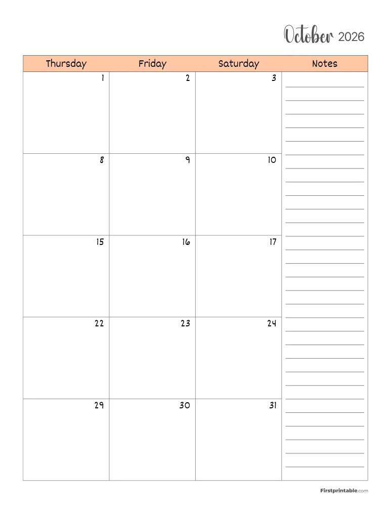 October 2026 Calendar Page 02