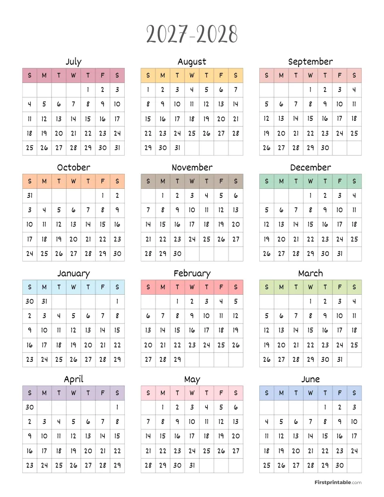 2027 - 2028 Year Calendar