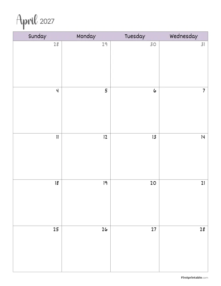 April 2027 Calendar Page 1