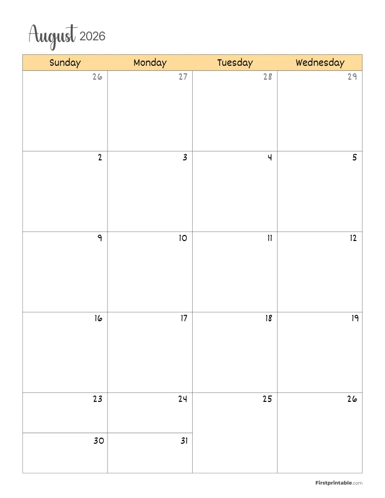 August 2026 Calendar Page 1