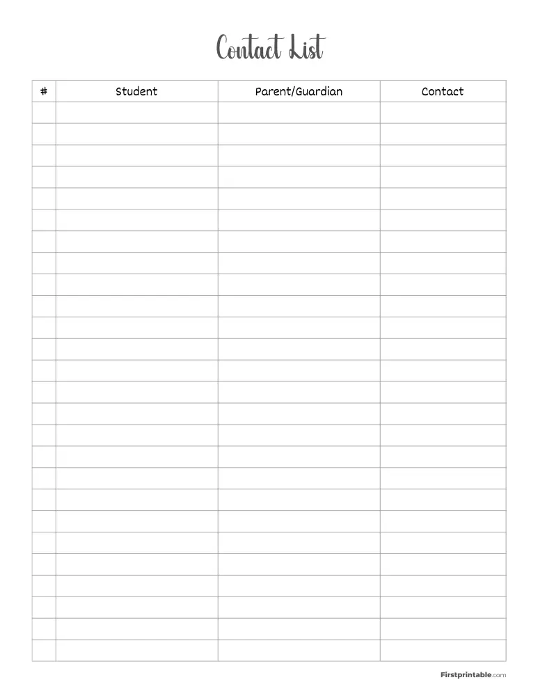 Printable Contact List 