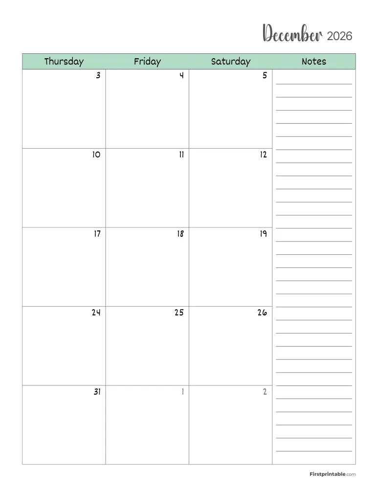 December 2026 Calendar Page 2