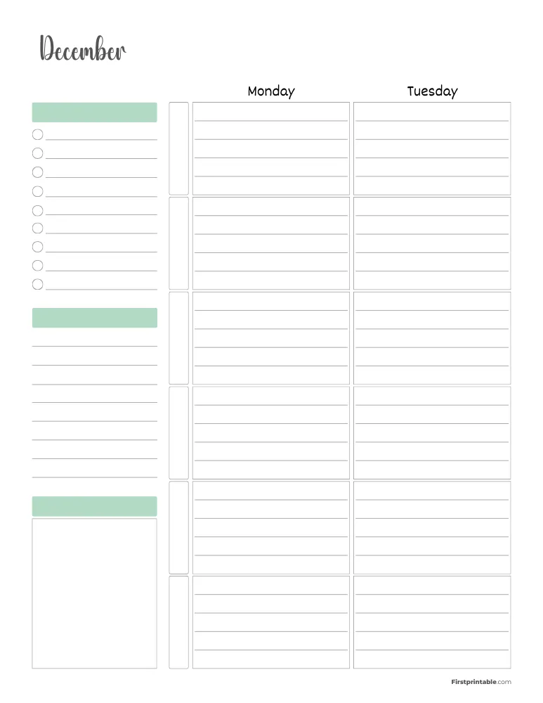 December 2026 Weekly Planner Page 1