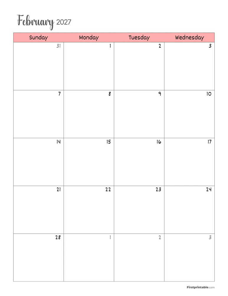 February 2027 Calendar Page 1
