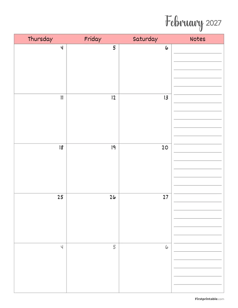 February 2027 Calendar Page 2