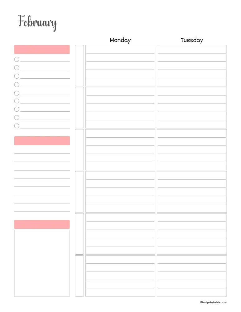 February 2027 Weekly Planner Page 1