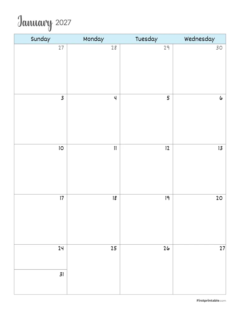 January 2027 Calendar Page 1