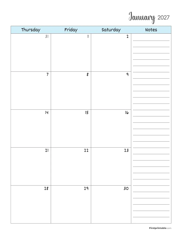 January 2027 Calendar Page 2