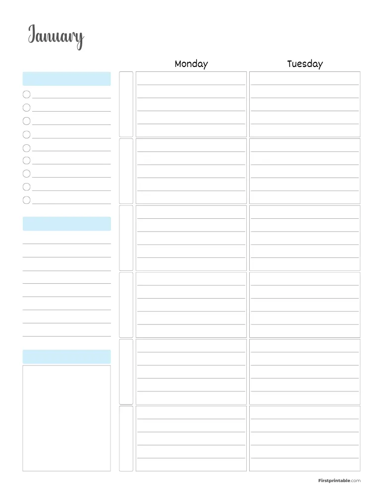 January 2027 Weekly Planner Page 1