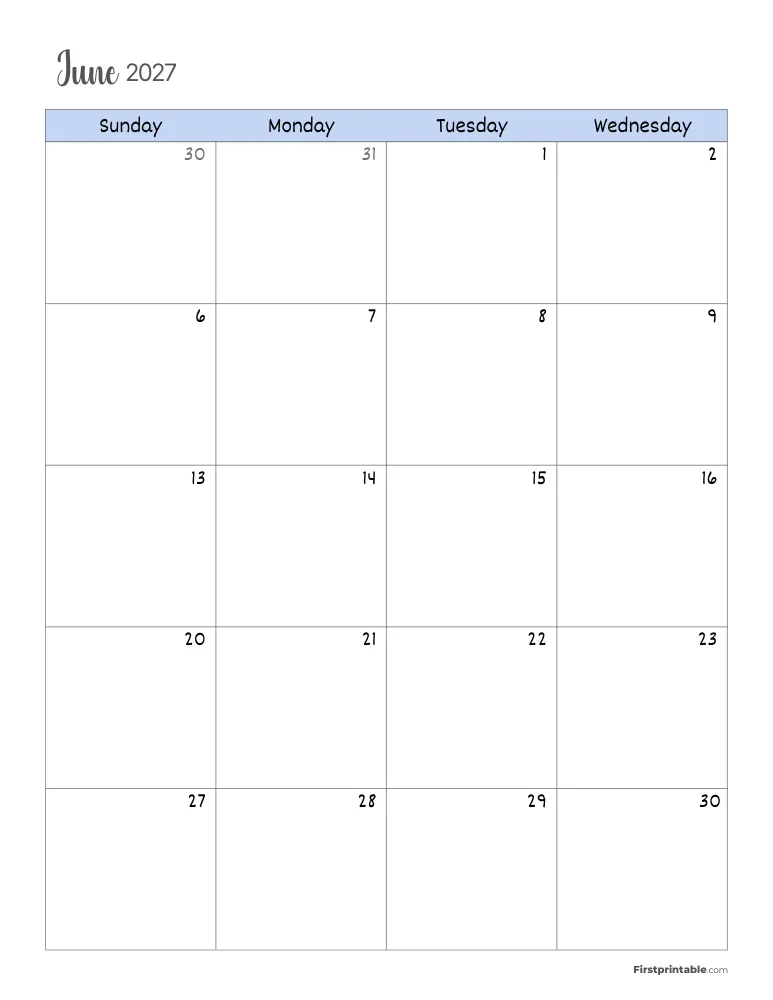 June 2027 Calendar Page 1