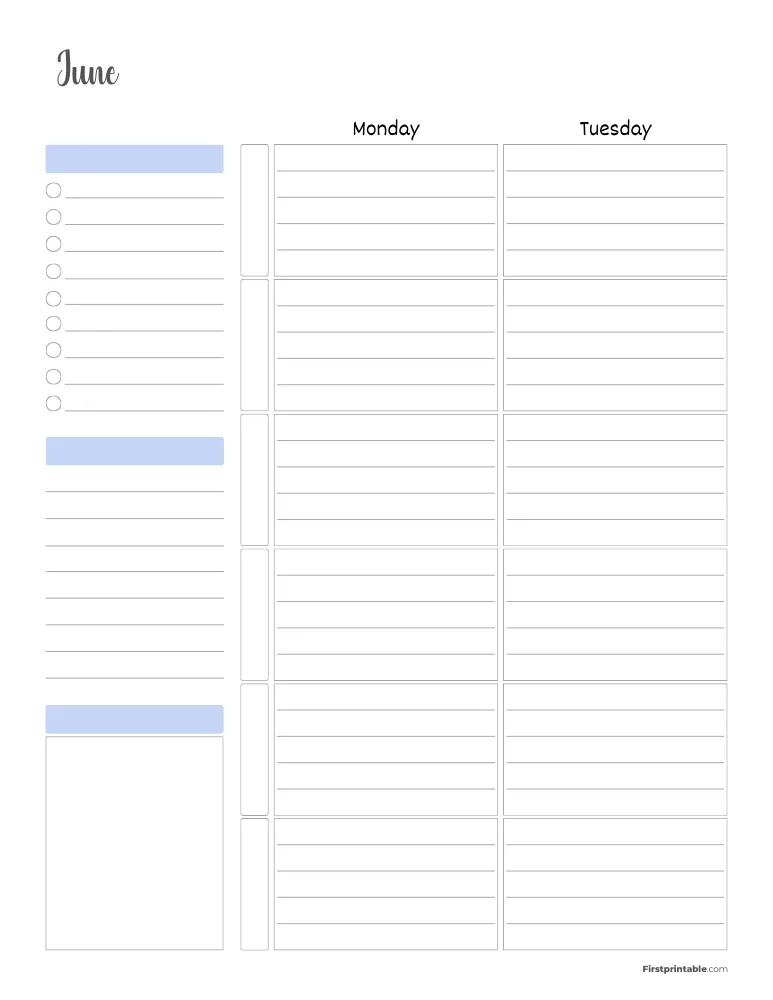 June 2027 Weekly Planner Page 1