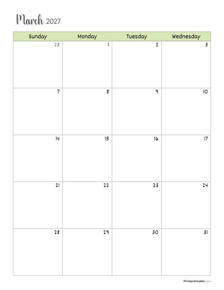 March 2027 Calendar Page 1