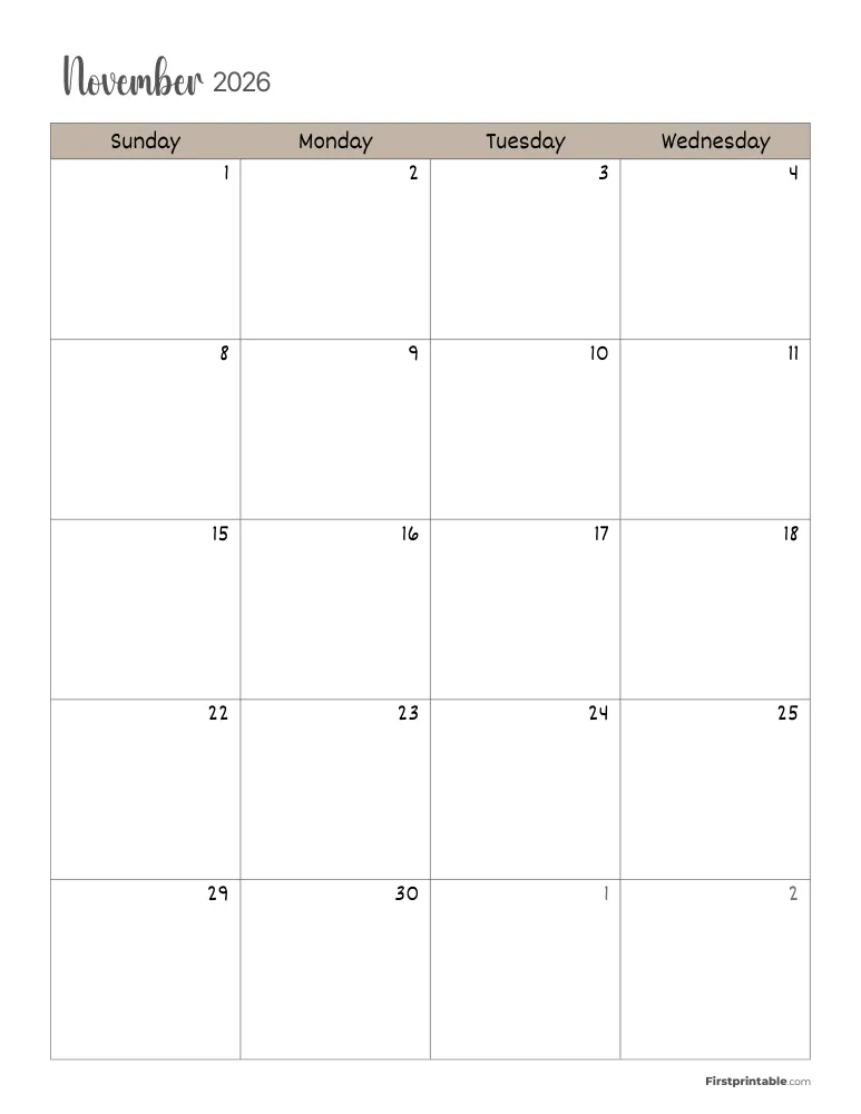 November 2026 Calendar Page 1