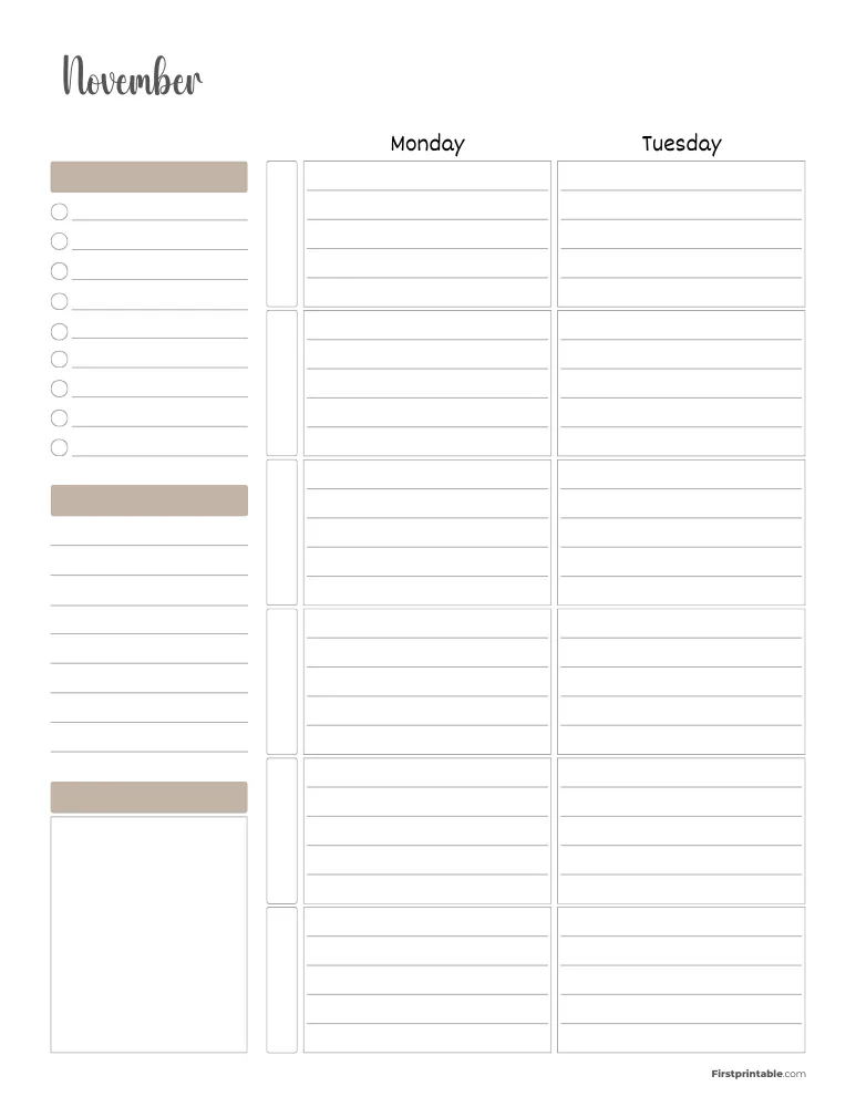 November 2026 Weekly Planner Page 1