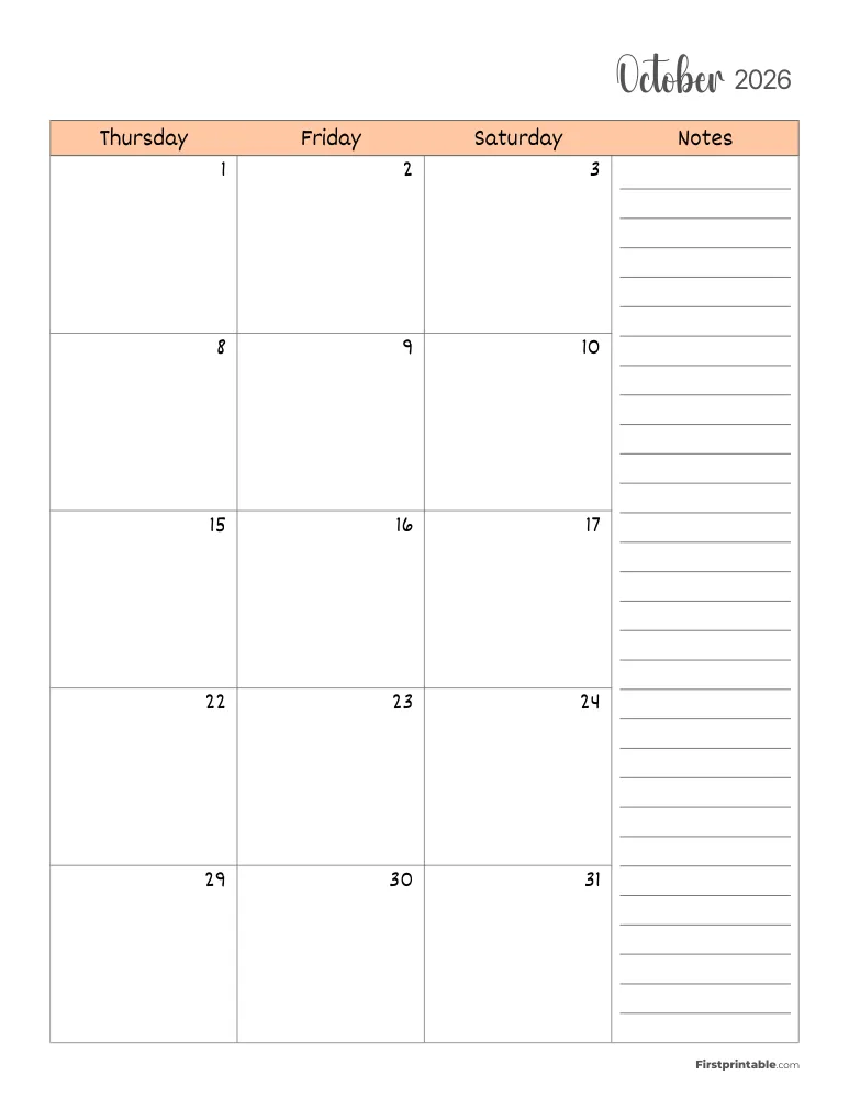 October 2026 Calendar Page 2