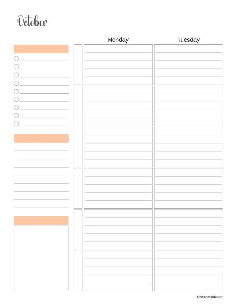 October 2026 Weekly Planner Page 1
