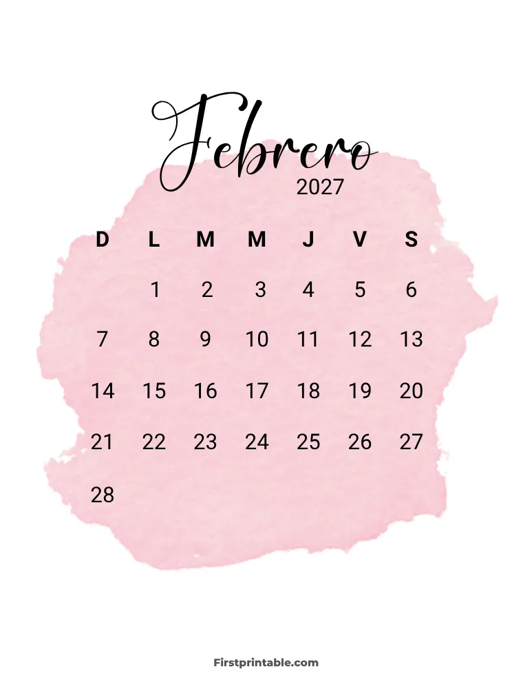 Spanish Printable February Calendar 2027 Template 30