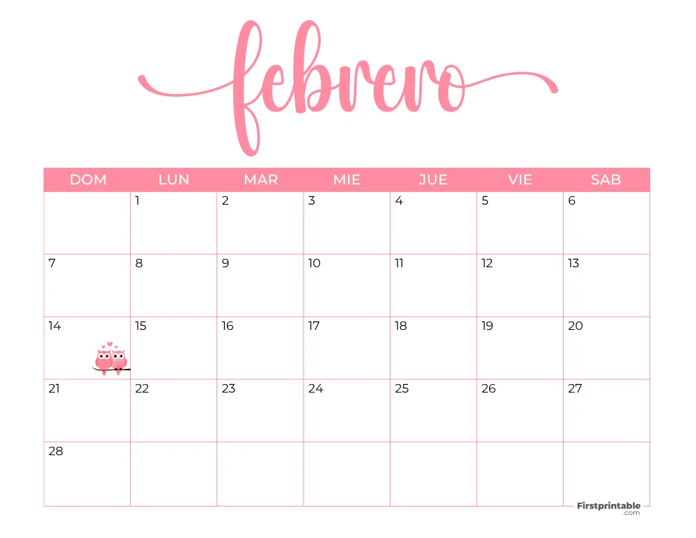 Spanish Printable February Calendar 2027 Template 38