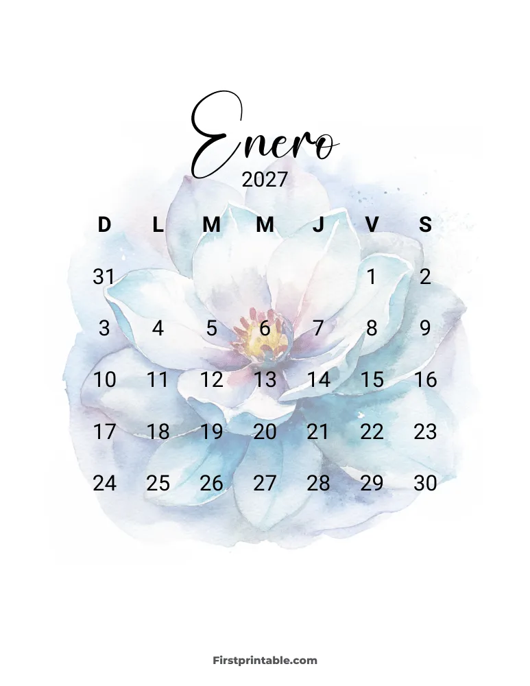 Spanish Printable January Calendar 2027 Template 27