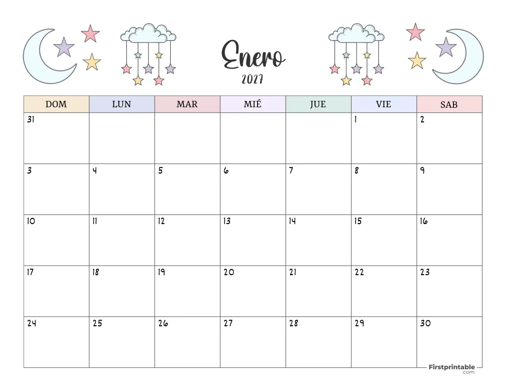 Spanish Printable January Calendar 2027 Template 41