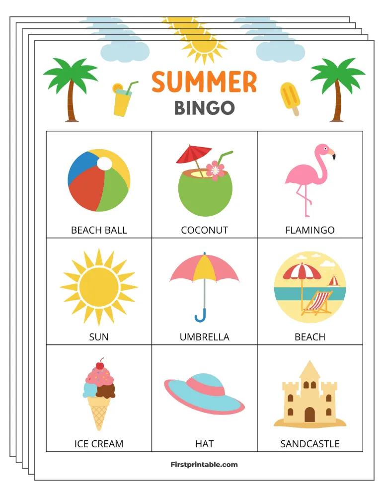 Summer Bingo Cards 01 - Half Page - 3x3 (30 Cards)
