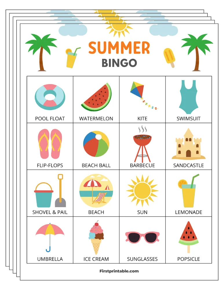 Summer Bingo Cards 01 - Half Page - 4x4 (30 Cards)