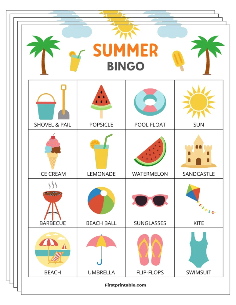Summer Bingo Cards 01 - 4x4 (30 Cards)