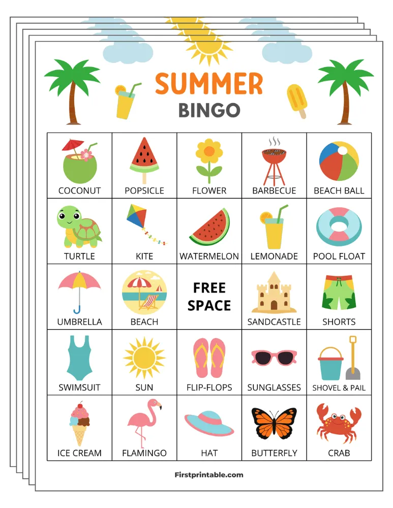 Summer Bingo Cards 01 - Half Page - 5x5 (30 Cards)