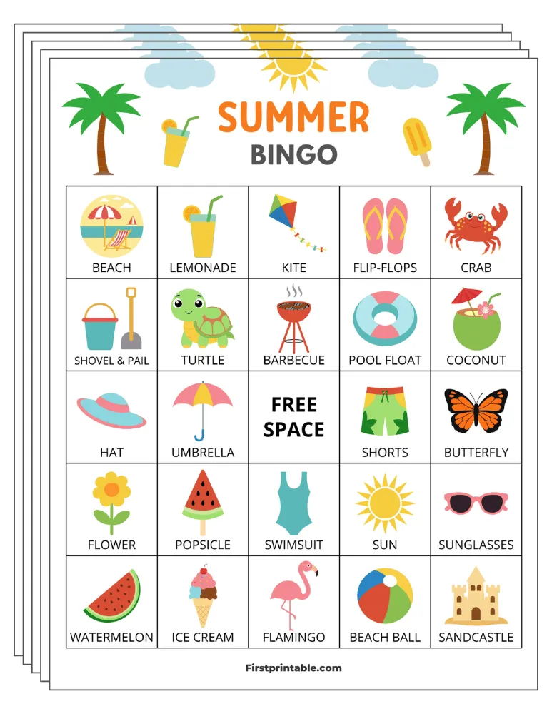 Summer Bingo Cards 01 - 5x5 (30 Cards)