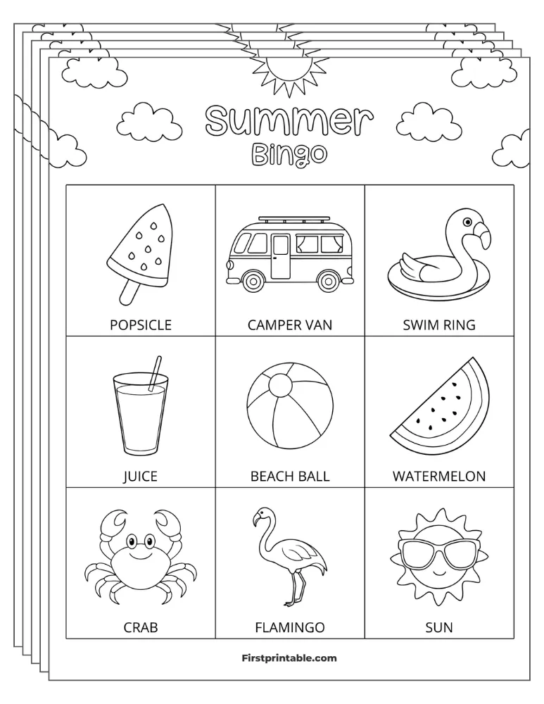 Summer Bingo Cards 02 - Half Page - 3x3 (30 Cards)