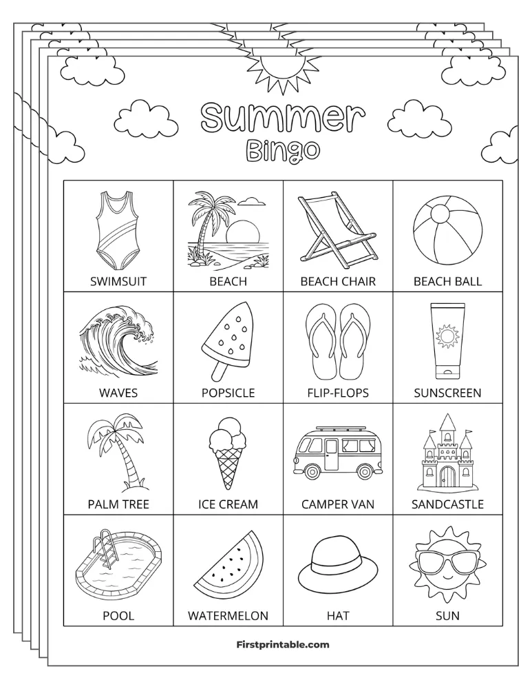Summer Bingo Cards 02 - Half Page - 4x4 (30 Cards)