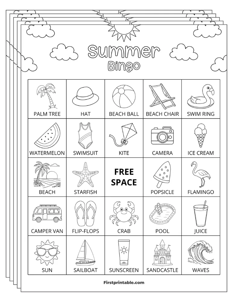 Summer Bingo Cards 02 - Half Page - 5x5 (30 Cards)