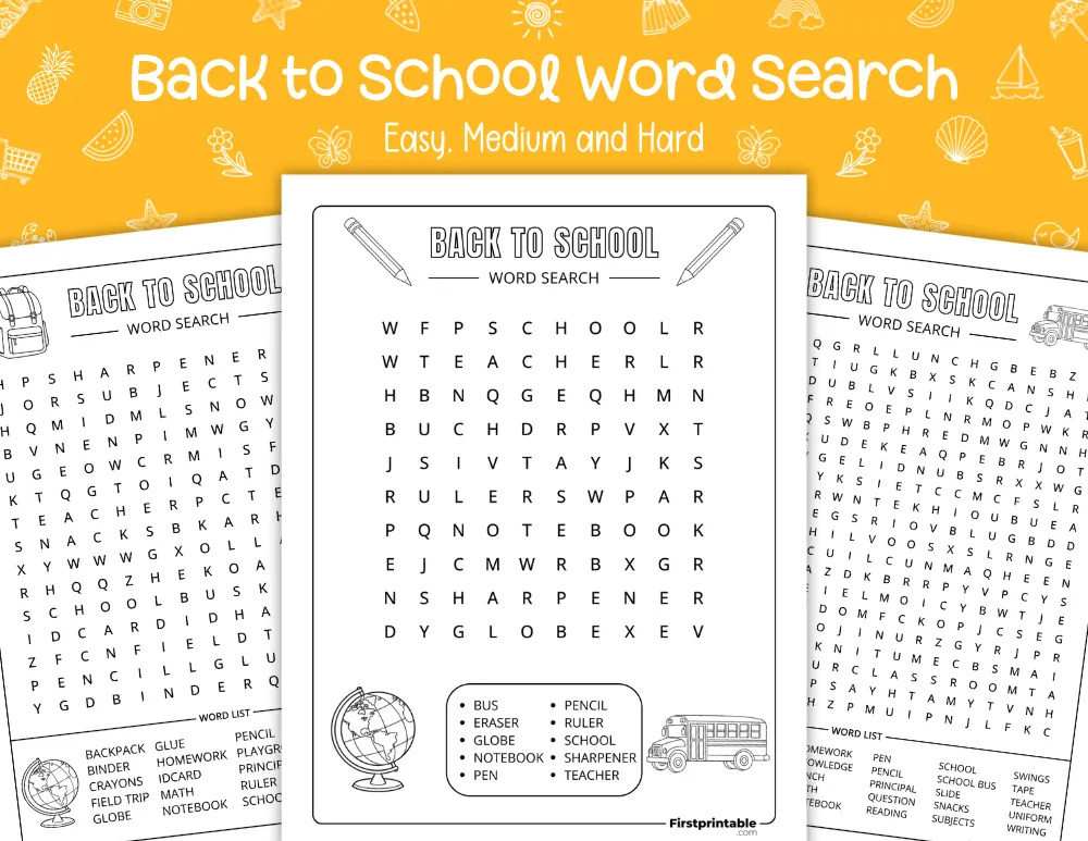 Back to School Word Search