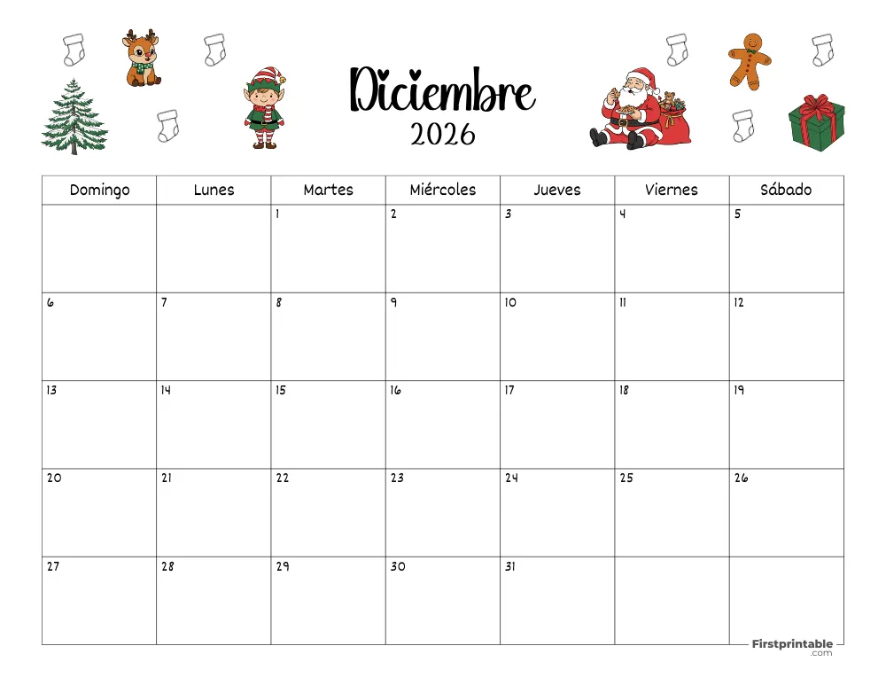 Calendario de diciembre de 2026 con temática navideña 02