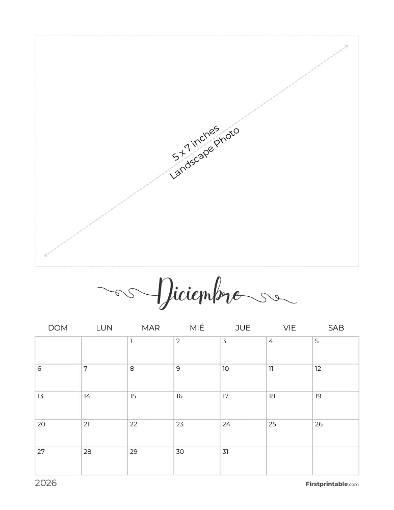 Calendario de fotos de Diciembre de 2026