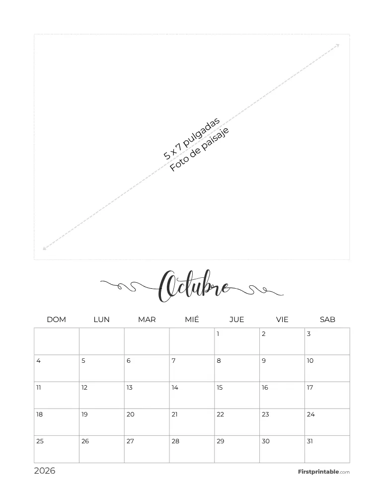 Calendario de fotos de octubre de 2026