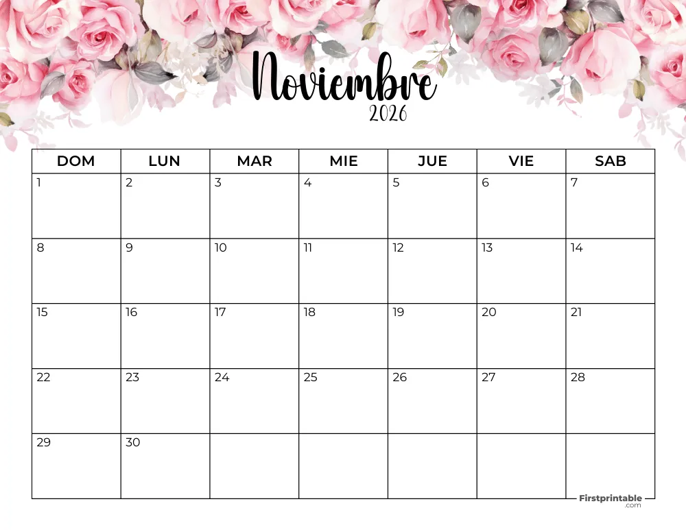 Calendario floral de noviembre de 2026 - 01
