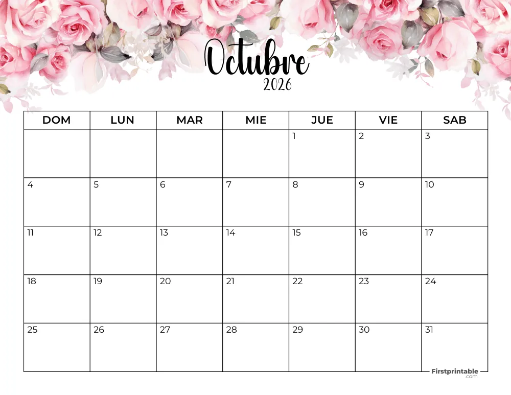 Calendario floral de octubre de 2026 - 01