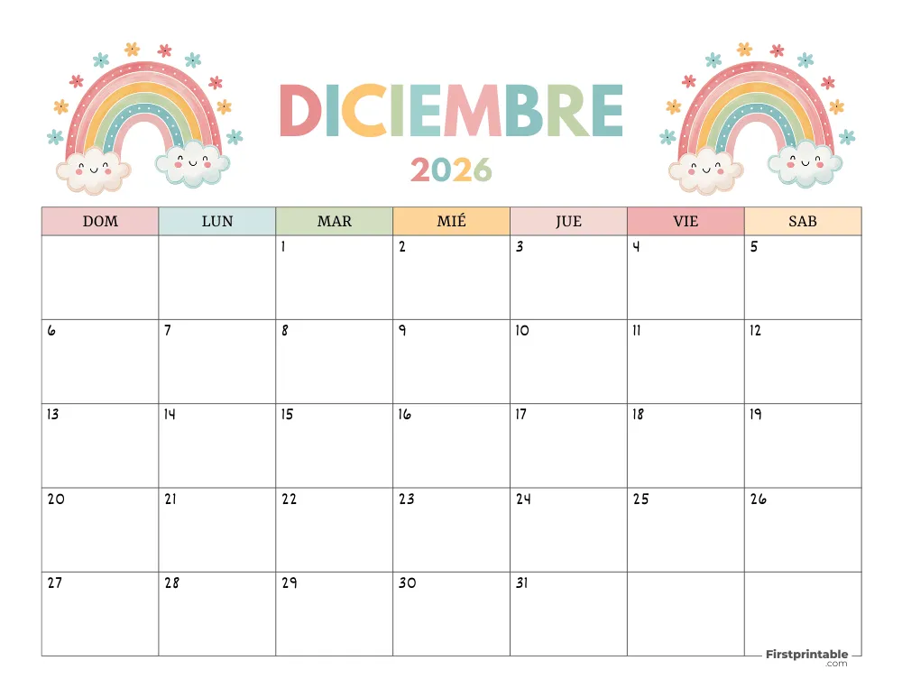 Calendario gratuito de diciembre de 2026