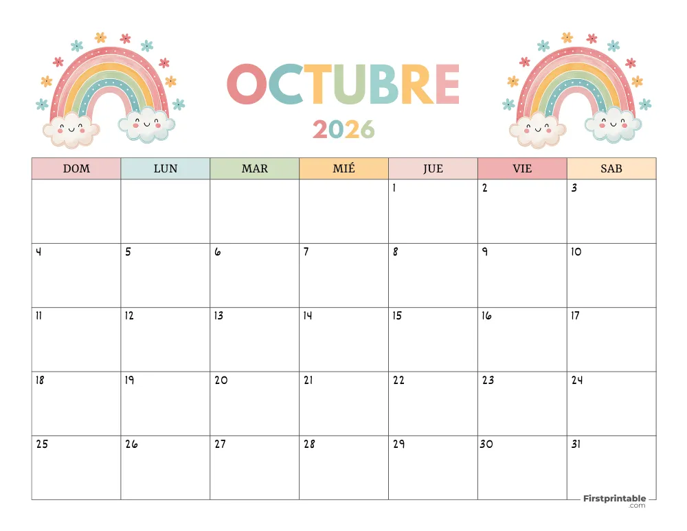 Calendario gratuito de octubre de 2026