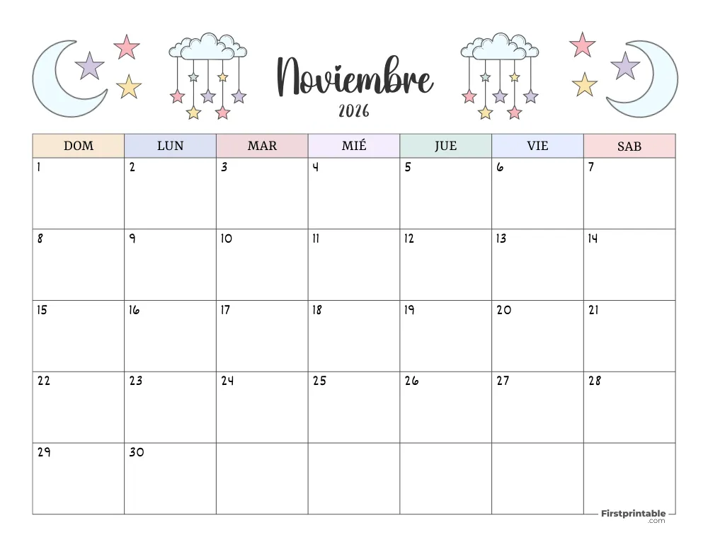 Calendario para imprimir noviembre 2026
