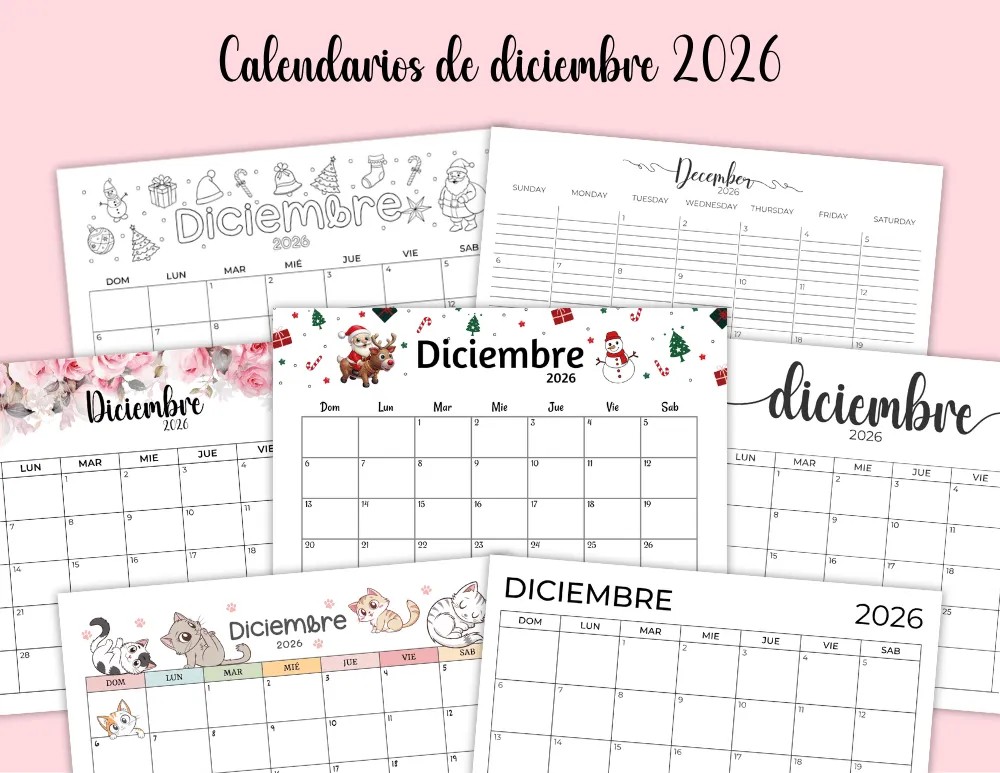 Calendarios imprimibles de diciembre de 2026