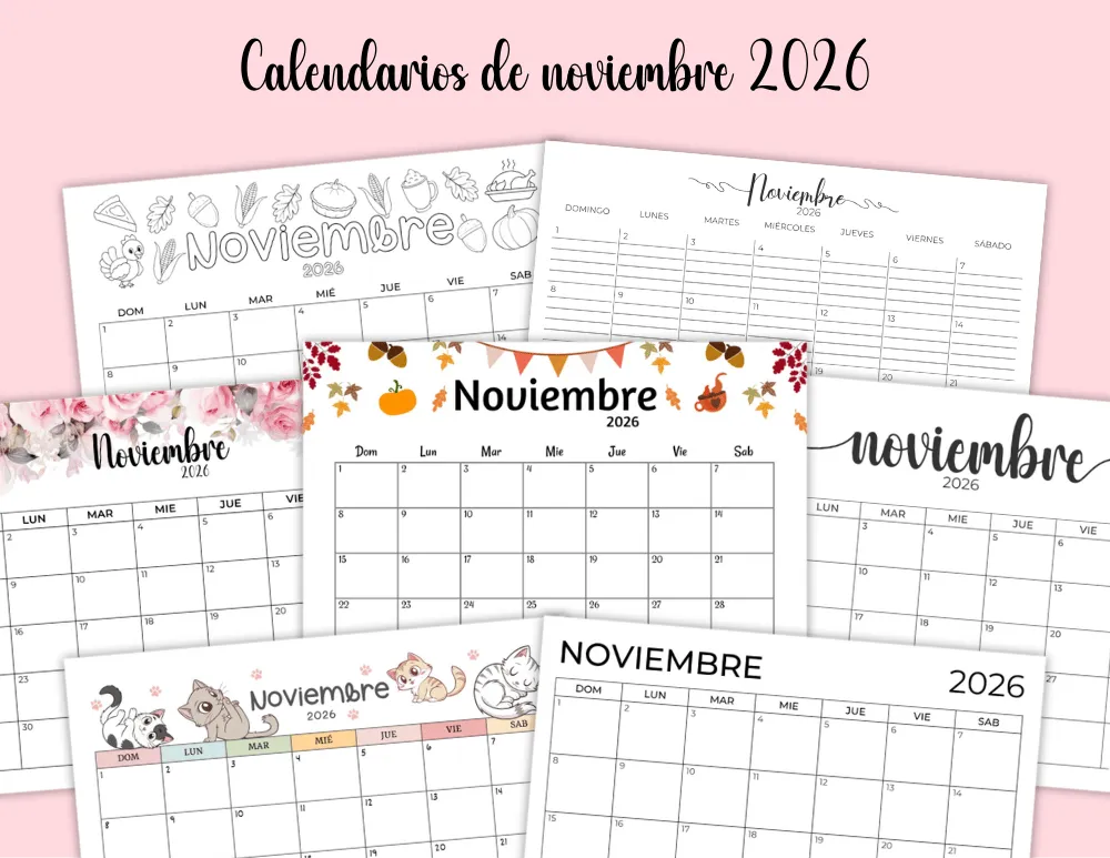 Calendarios imprimibles de noviembre de 2026
